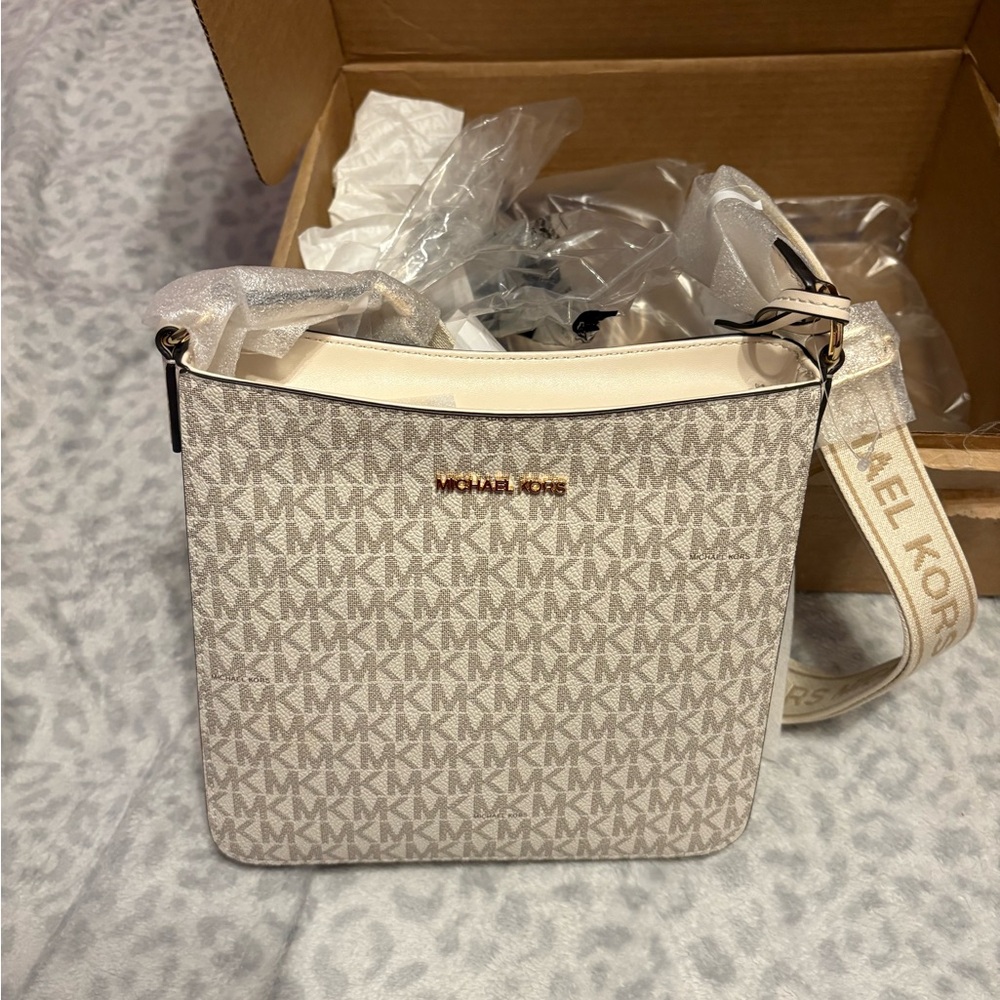 Michael Kors Cream and Gold Logo Crossbody